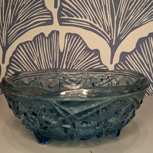 Vintage Pressed Blue Glass Bowl